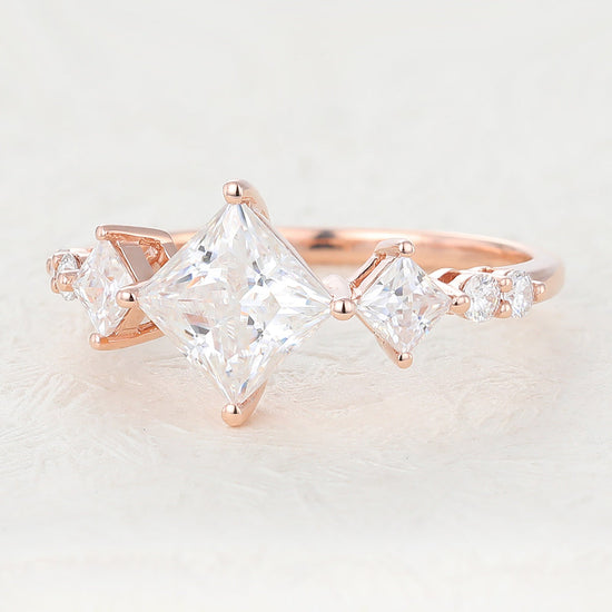 1.35 CT Princess Shaped Moissanite Three Stone Engagement Ring 3