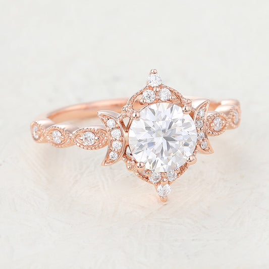 0.90 CT Round Shaped Moissanite Vintage Engagement Ring 3