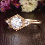 1.60 CT Round Cut Vintage Art Deco Moissanite Engagement Ring 5