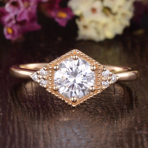 1.60 CT Round Cut Vintage Art Deco Moissanite Engagement Ring 1