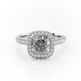 1.8 CT Cushion Cut Halo Triple Pave Setting Moissanite Engagement Ring 10