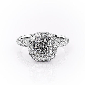 1.8 CT Cushion Cut Halo Triple Pave Setting Moissanite Engagement Ring 10