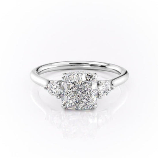 2.15 CT Cushion Cut Three Stones Moissanite Engagement Ring 10