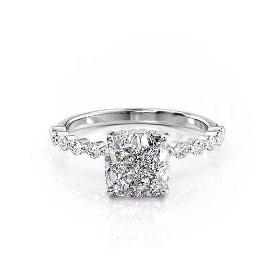 2.15 CT Cushion Cut Hidden Halo & Pave Moissanite Engagement Ring 10