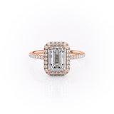 2.10 CT Emerald Cut Halo Pave Setting Moissanite Engagement Ring 12