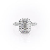 2.10 CT Emerald Cut Halo Pave Setting Moissanite Engagement Ring 10