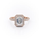 1.91 CT Emerald Cut Halo Triple Pave Setting Moissanite Engagement Ring 12