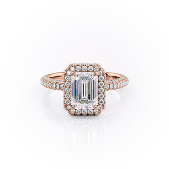 1.91 CT Emerald Cut Halo Triple Pave Setting Moissanite Engagement Ring 12