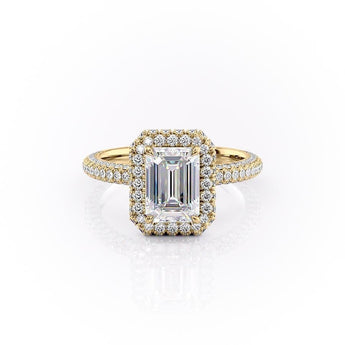 1.91 CT Emerald Cut Halo Triple Pave Setting Moissanite Engagement Ring 11