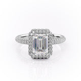 1.91 CT Emerald Cut Halo Triple Pave Setting Moissanite Engagement Ring 10