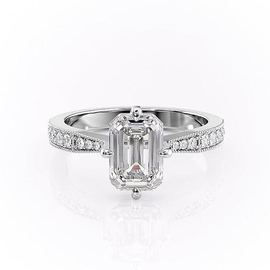2.10 CT Emerald Cut Solitaire Pave Setting Moissanite Engagement Ring 10