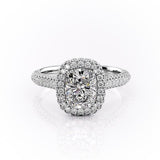 2.0 CT Elongated Cushion Cut Halo Triple Pave Moissanite Engagement Ring 10