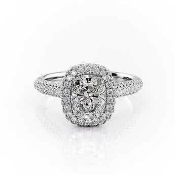 2.0 CT Elongated Cushion Cut Halo Triple Pave Moissanite Engagement Ring 10