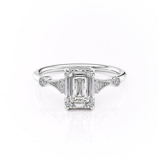 1.91 CT Emerald Cut Solitaire Milgrain Pave Set Moissanite Engagement Ring 10