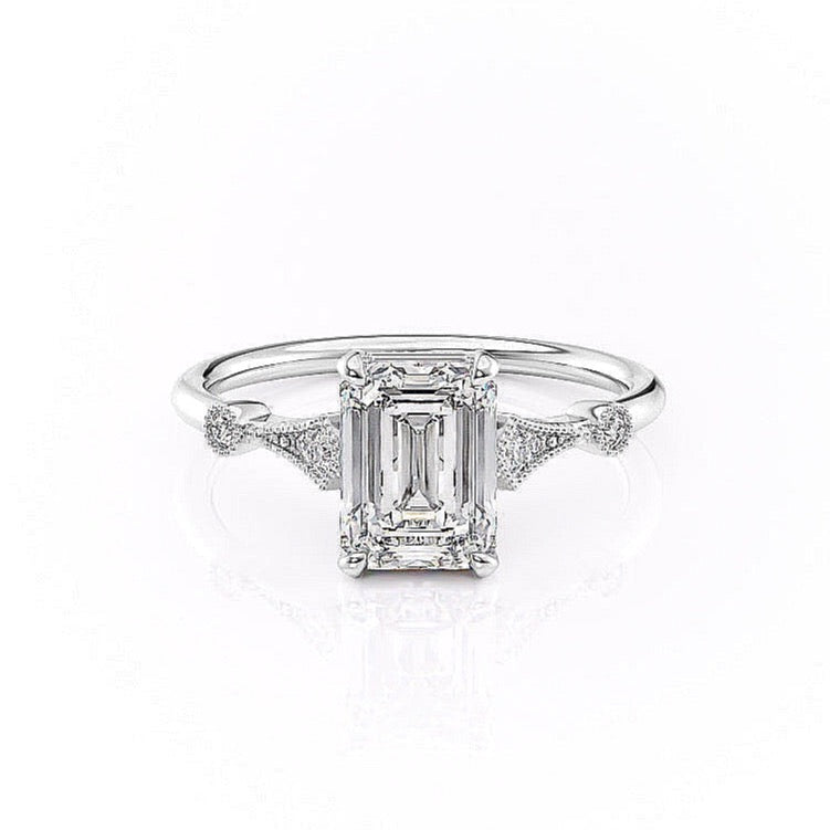 1.91 CT Emerald Cut Solitaire Milgrain Pave Set Moissanite Engagement Ring 10