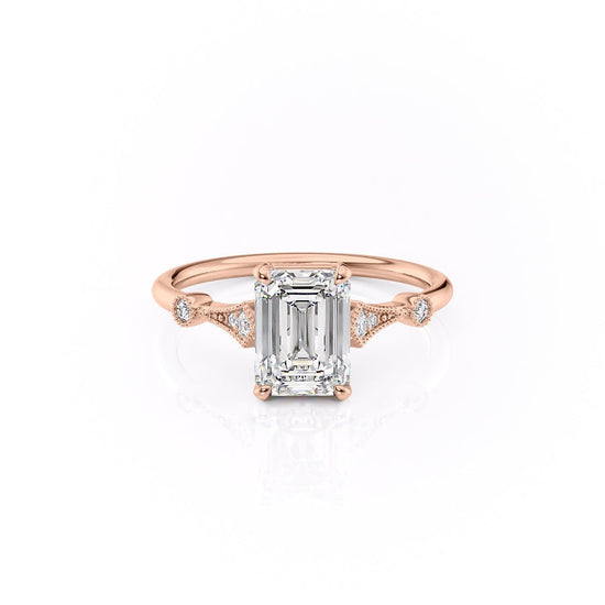1.91 CT Emerald Cut Solitaire Milgrain Pave Set Moissanite Engagement Ring 12