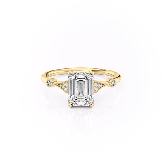 1.91 CT Emerald Cut Solitaire Milgrain Pave Set Moissanite Engagement Ring 11