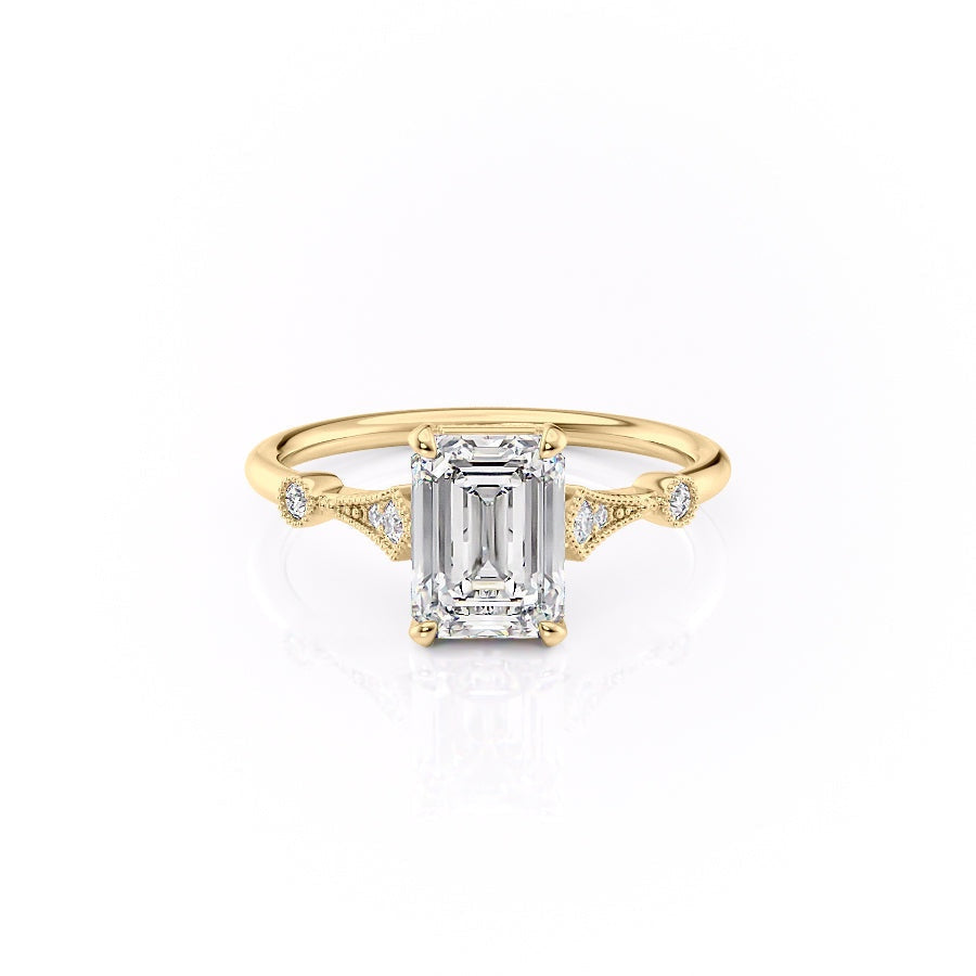 1.91 CT Emerald Cut Solitaire Milgrain Pave Set Moissanite Engagement Ring 11