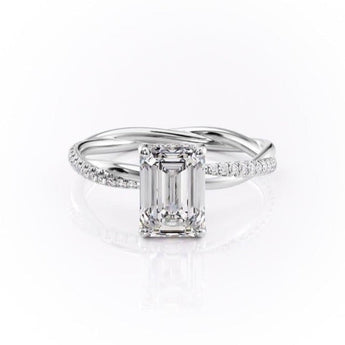 2.10 CT Emerald Cut Solitaire Twisted Pave Moissanite Engagement Ring 10