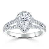 0.75 CT Pear Cut Halo Split Shank Setting Moissanite Engagement Ring 2