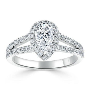 0.75 CT Pear Cut Halo Split Shank Setting Moissanite Engagement Ring 2