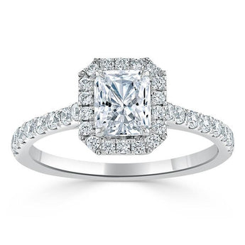 1.0 CT Radiant Cut Halo Pave Setting Moissanite Engagement Ring 2