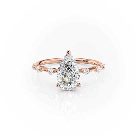 2.0 CT Pear Cut Solitaire Dainty Pave Moissanite Engagement Ring 12