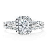 0.75 CT  Radiant Cut Halo Split Shank Style Moissanite Engagement Ring 1