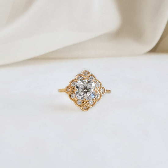 1.0 CT Cushion Shaped Moissanite Art Deco Engagement Ring 1