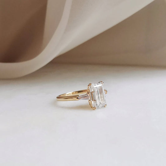 1.70 CT Emerald Shaped Moissanite 3 Stones Engagement Ring 3