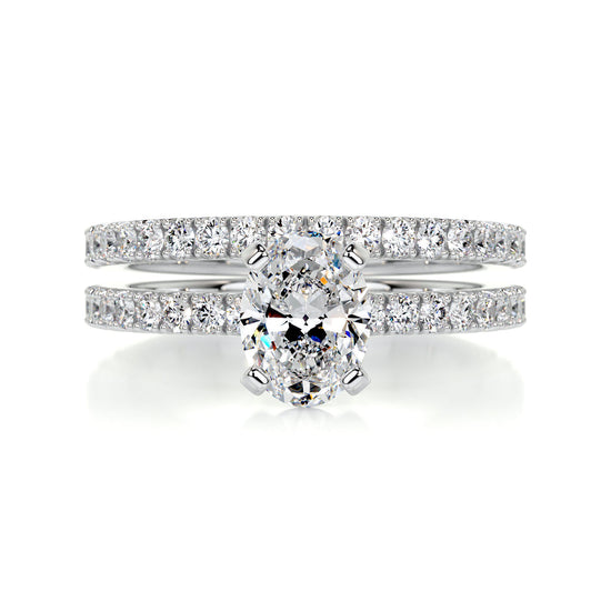 1.0 CT Oval Solitaire CVD F/VS Diamond Bridal Ring Set 1