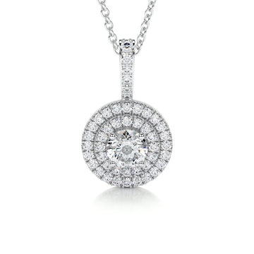 0.50 CT Round Double Halo CVD F/VS Diamond Necklace 1