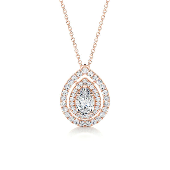 1.0 CT Pear Double Halo CVD F/VS Diamond Necklace 13