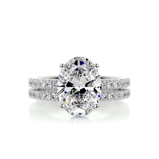 3.0 CT Oval Hidden Halo CVD F/VS Diamond Bridal Ring Set 1