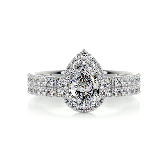1.0 CT Pear Halo CVD F/VS Diamond Bridal Ring Set 1