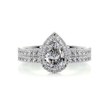 1.0 CT Pear Halo CVD F/VS Diamond Bridal Ring Set 1
