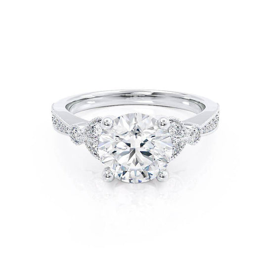 1.50 CT Round Shaped Moissanite Cluster Style Engagement Ring 2