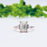 1.9 CT Emerald Cut Three Stone Moissanite Engagement Ring 6