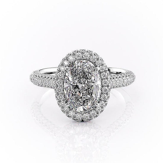 2.10 CT Oval Cut Halo Triple Pave Setting Moissanite Engagement Ring 10