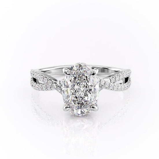 2.10 CT Oval Solitaire Cross Over Pave Set Moissanite Engagement Ring 10