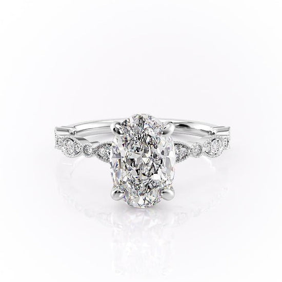 2.10 CT Oval Solitaire & Milgrain Pave Moissanite Engagement Ring 6