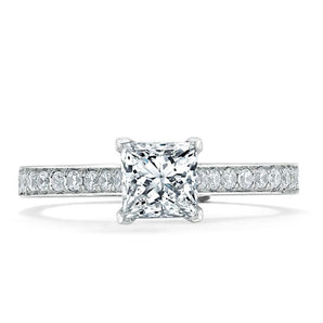 1.0 CT Princess Cut Solitaire Channel Pave Setting Moissanite Engagement Ring 1