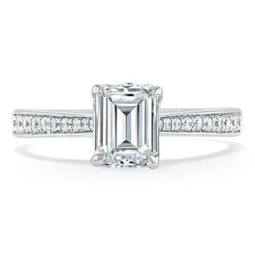 1.0 CT Emerald Cut Solitaire Channel Pave Moissanite Engagement Ring 1