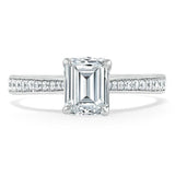 1.0 CT Emerald Cut Solitaire Channel Pave Moissanite Engagement Ring 1