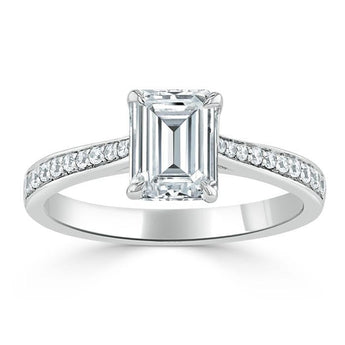 1.0 CT Emerald Cut Solitaire Channel Pave Moissanite Engagement Ring 2