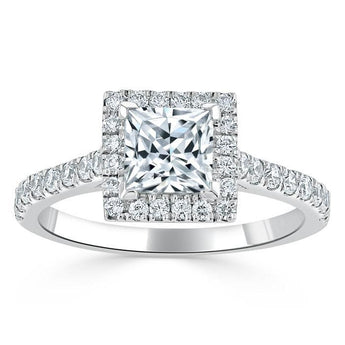 1.0 CT Princess Cut Halo Pave Setting Moissanite Engagement Ring 2