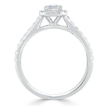 1.0 CT Emerald Cut Halo Moissanite Engagement Ring With Pave Setting 4