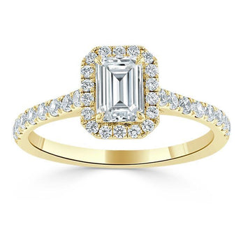 1.0 CT Emerald Cut Halo Moissanite Engagement Ring With Pave Setting 5