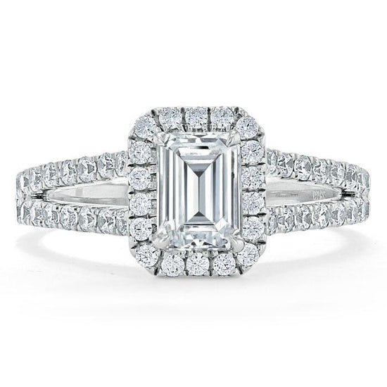 1.0 CT Emerald Cut Halo Split Shank Setting Moissanite Engagement Ring 1