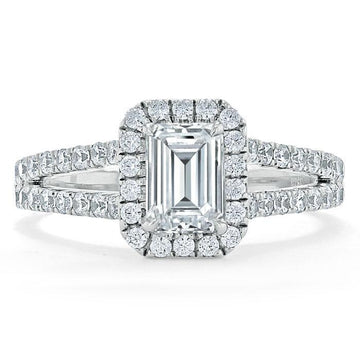 1.0 CT Emerald Cut Halo Split Shank Setting Moissanite Engagement Ring 1